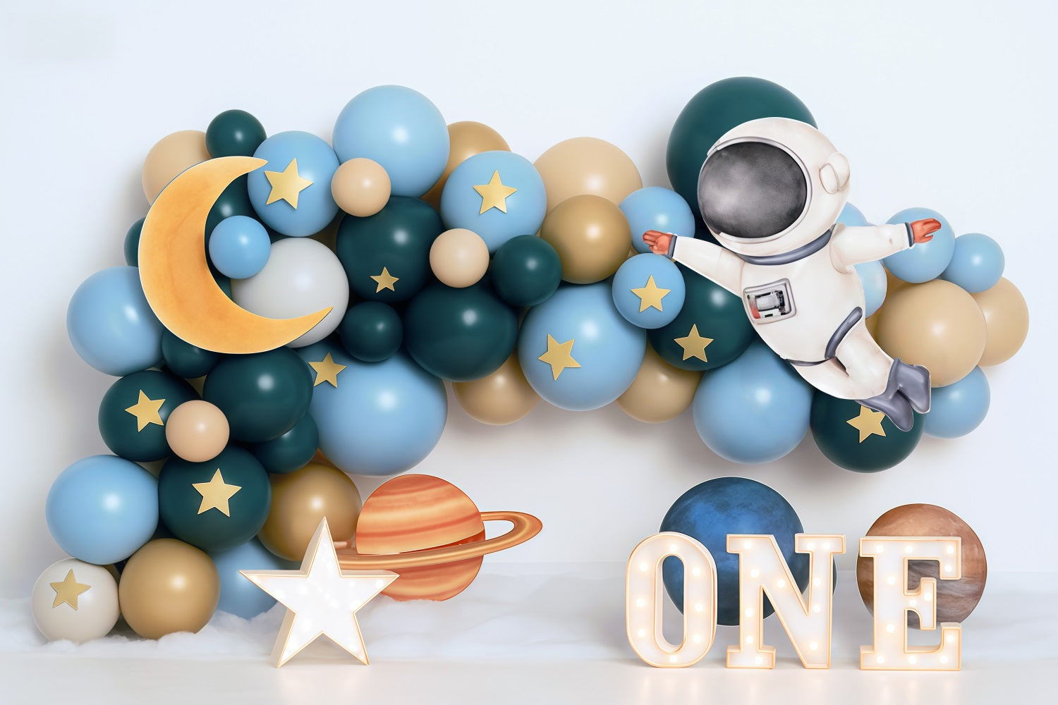 1st Birthday Backdrop Space Astronaut Balloon Adventure Cake Smash Backdrop UK MRR9-58