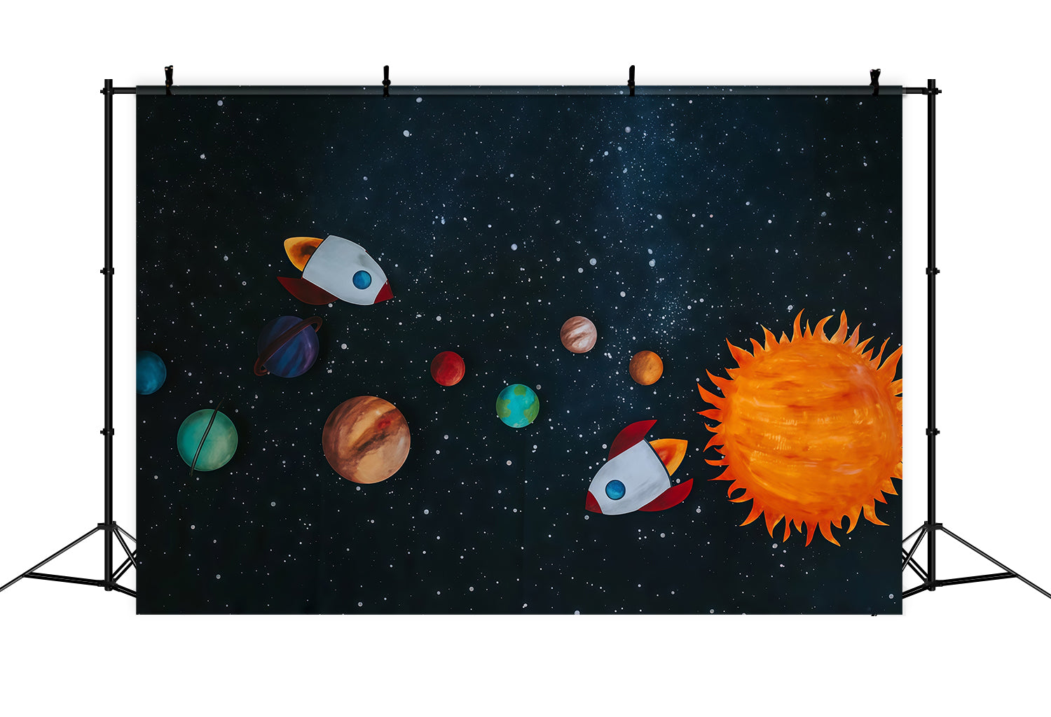 Cake Smash Backdrop Rocket Adventure Colorful Planets Starlight Birthday Backdrop UK MRR9-62