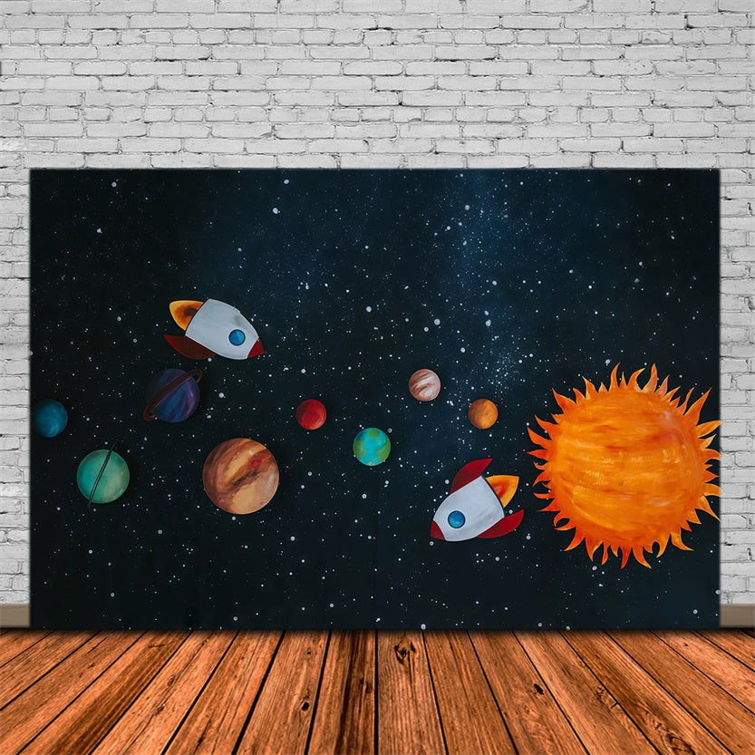 Cake Smash Backdrop Rocket Adventure Colorful Planets Starlight Birthday Backdrop UK MRR9-62