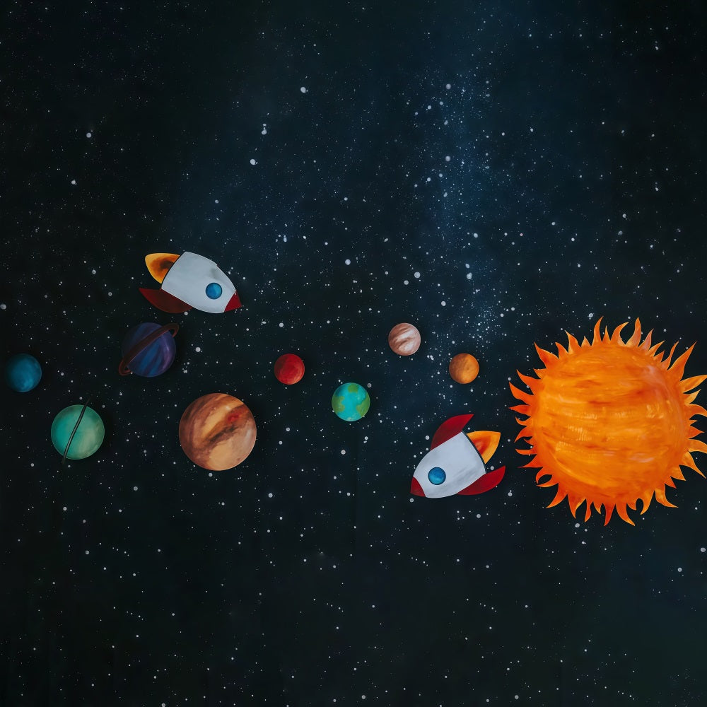 Cake Smash Backdrop Rocket Adventure Colorful Planets Starlight Birthday Backdrop UK MRR9-62