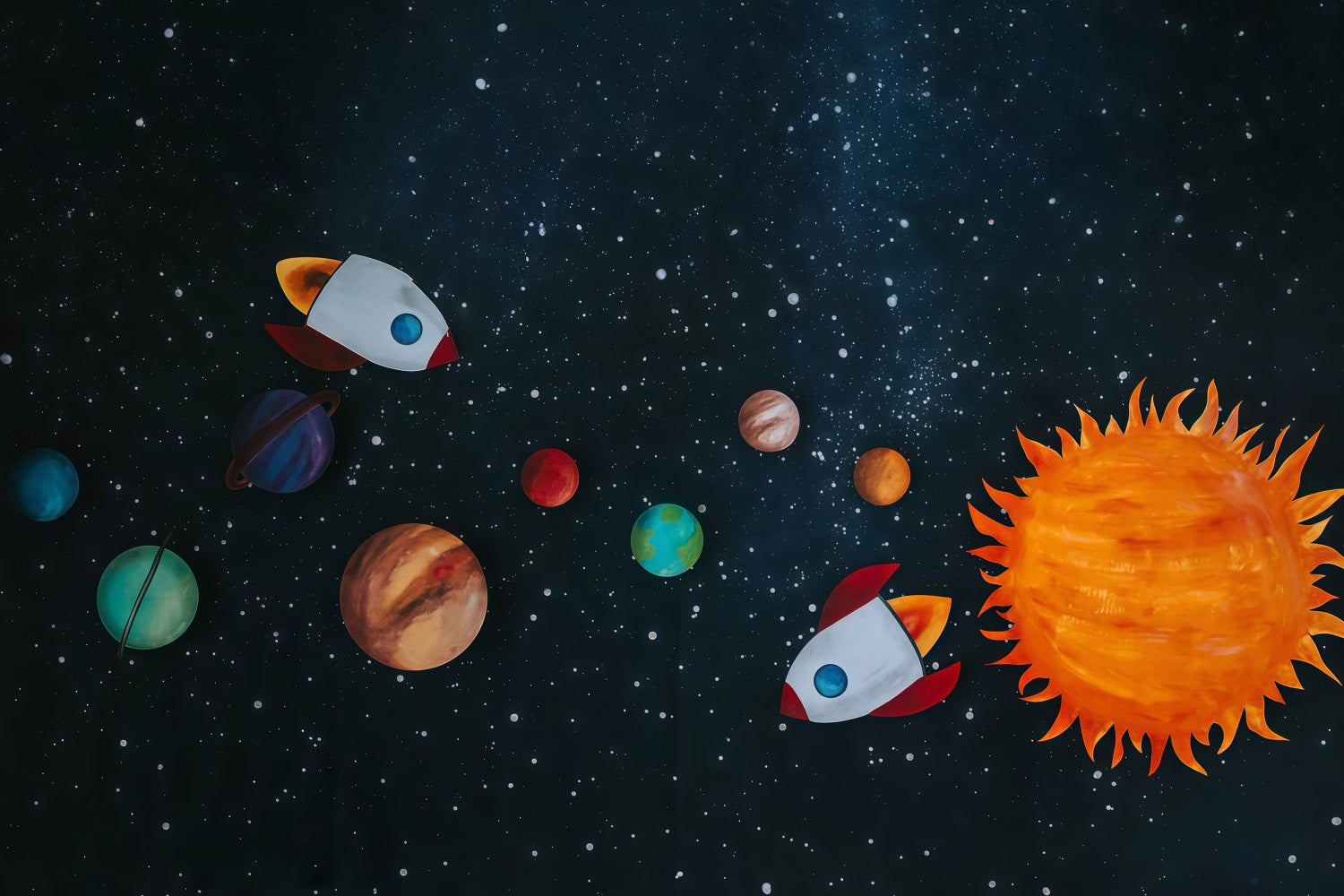 Cake Smash Backdrop Rocket Adventure Colorful Planets Starlight Birthday Backdrop UK MRR9-62