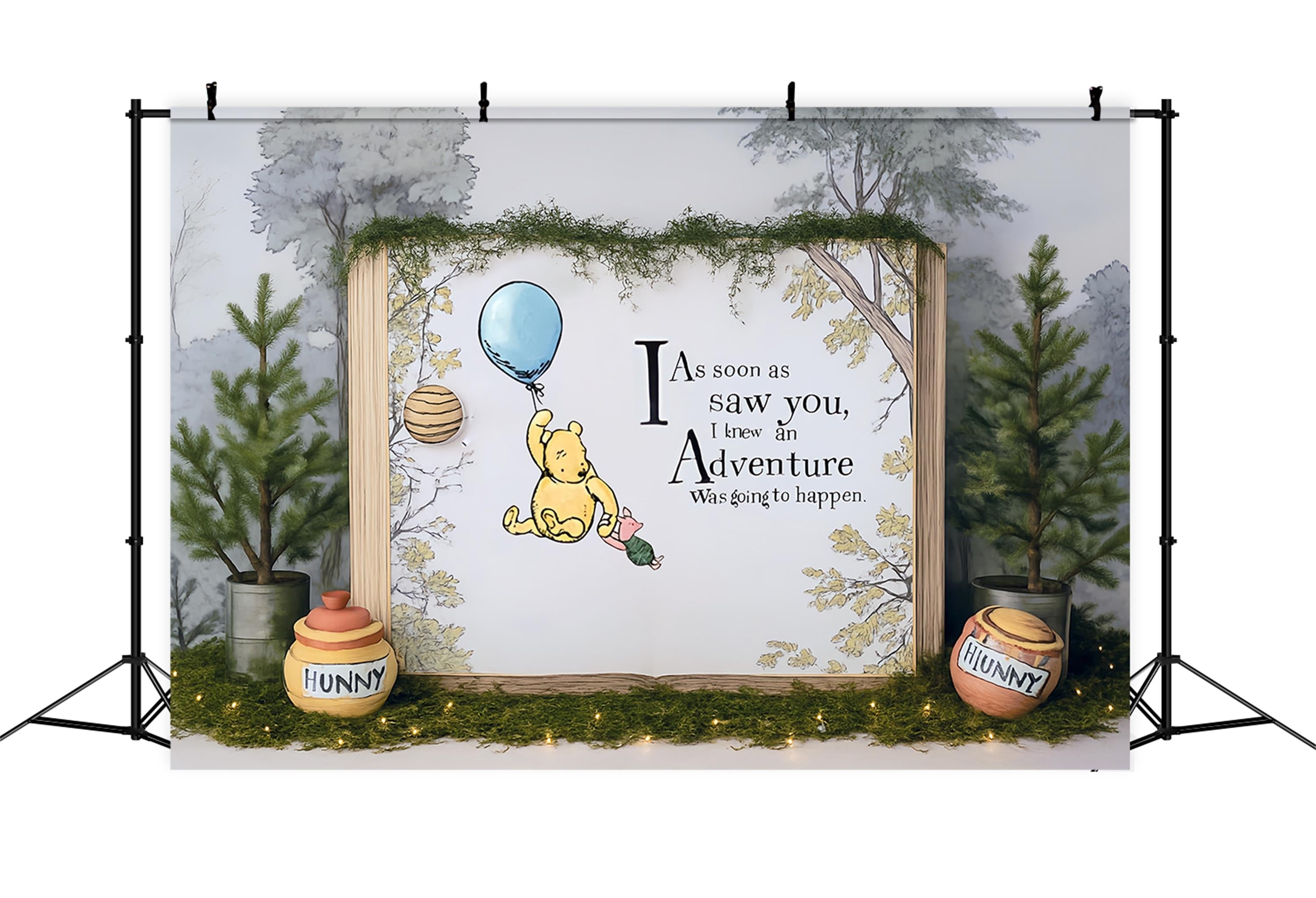 Cake Smash Backdrop Pooh Balloon Adventure Forest Quote 1st Birthday Backdrop UK MRR9-63