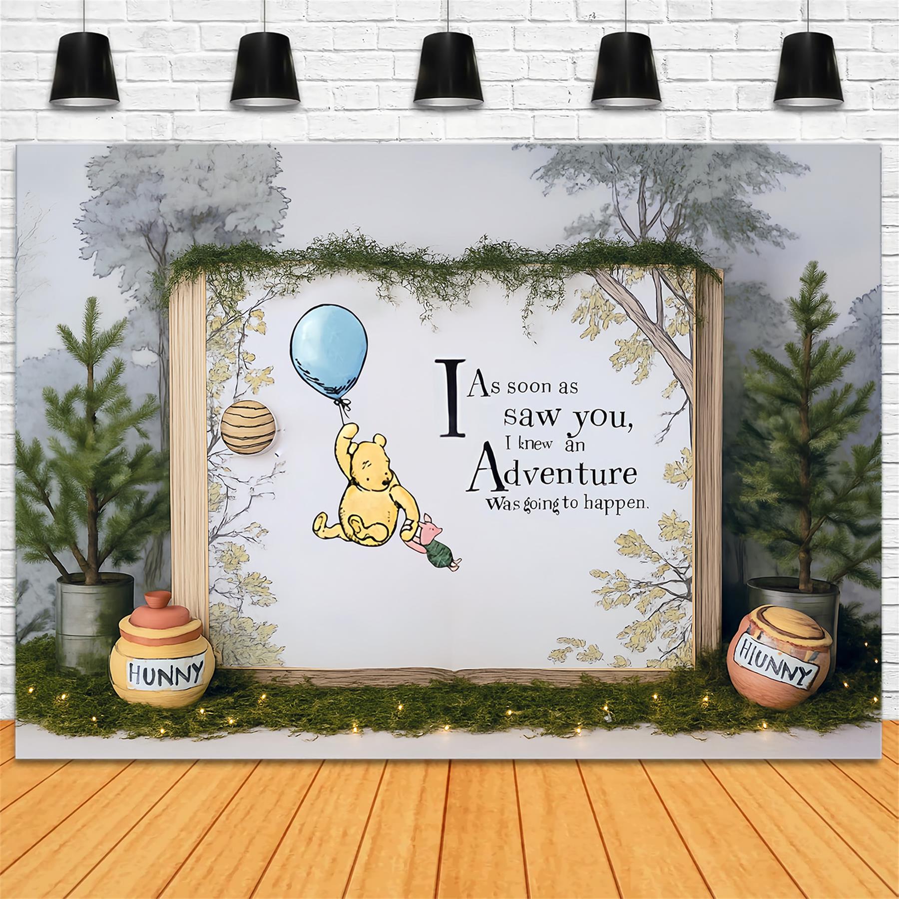 Cake Smash Backdrop Pooh Balloon Adventure Forest Quote 1st Birthday Backdrop UK MRR9-63