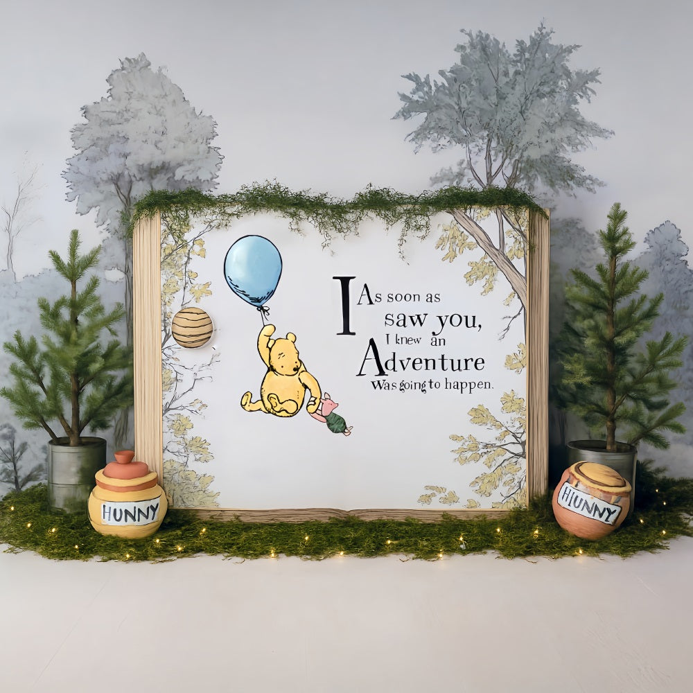 Cake Smash Backdrop Pooh Balloon Adventure Forest Quote 1st Birthday Backdrop UK MRR9-63
