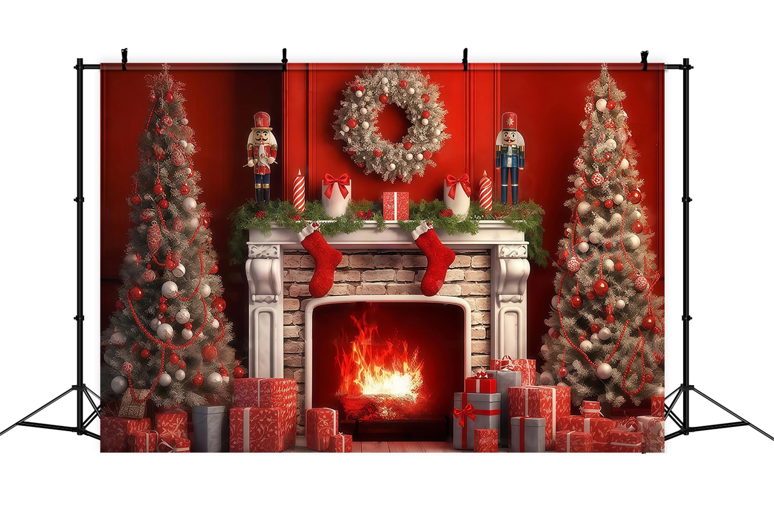 Nutcracker Backdrop Fireplace Red Vintage Wall Christmas Backdrop Ideas UK MRR9-69