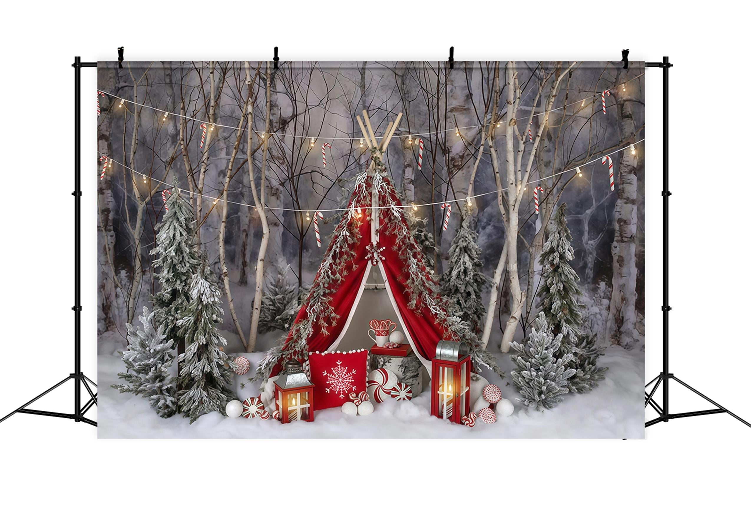 Snow Forest Backdrop Candy Cane Winter Tent Forest Backdrop UK MRR9-73