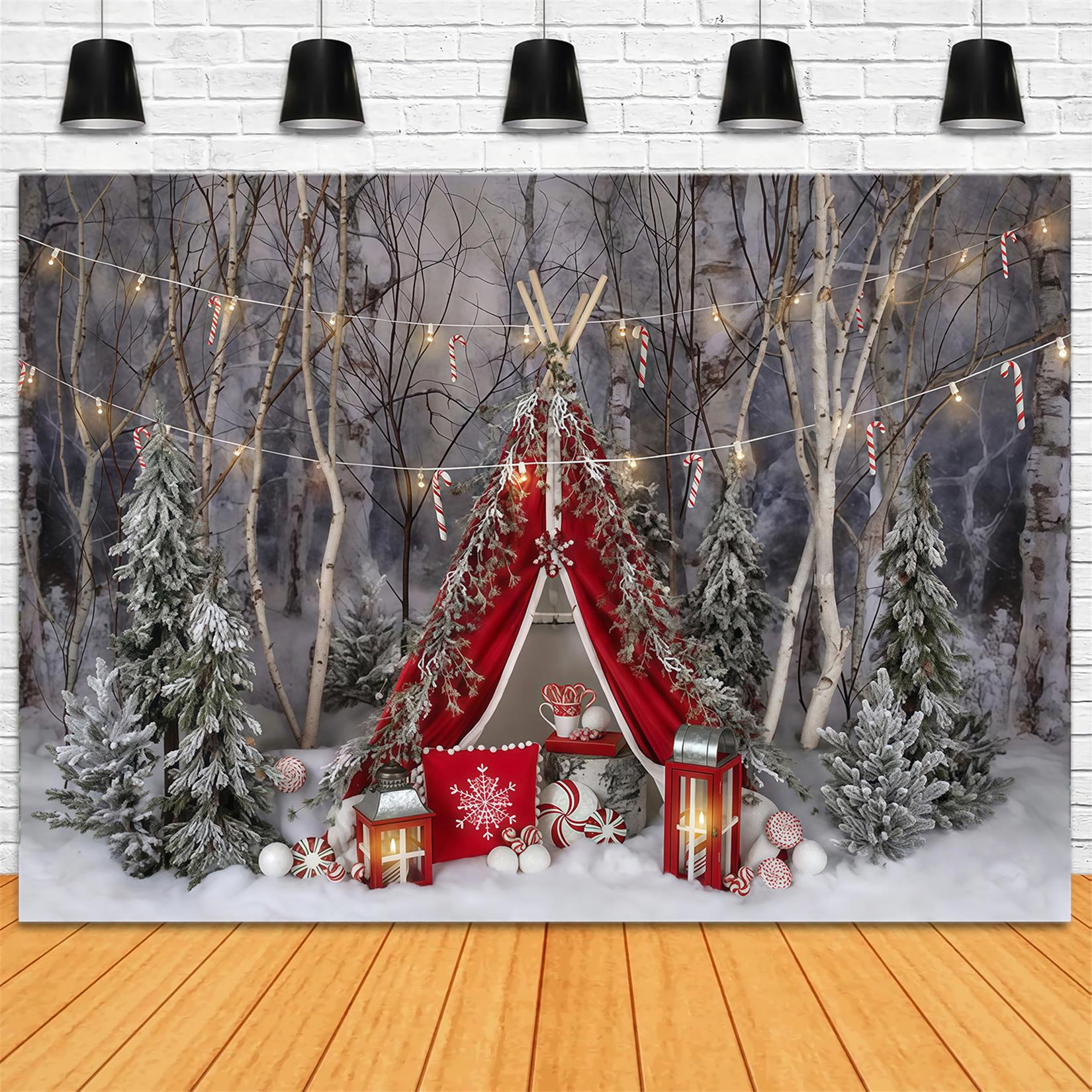 Snow Forest Backdrop Candy Cane Winter Tent Forest Backdrop UK MRR9-73