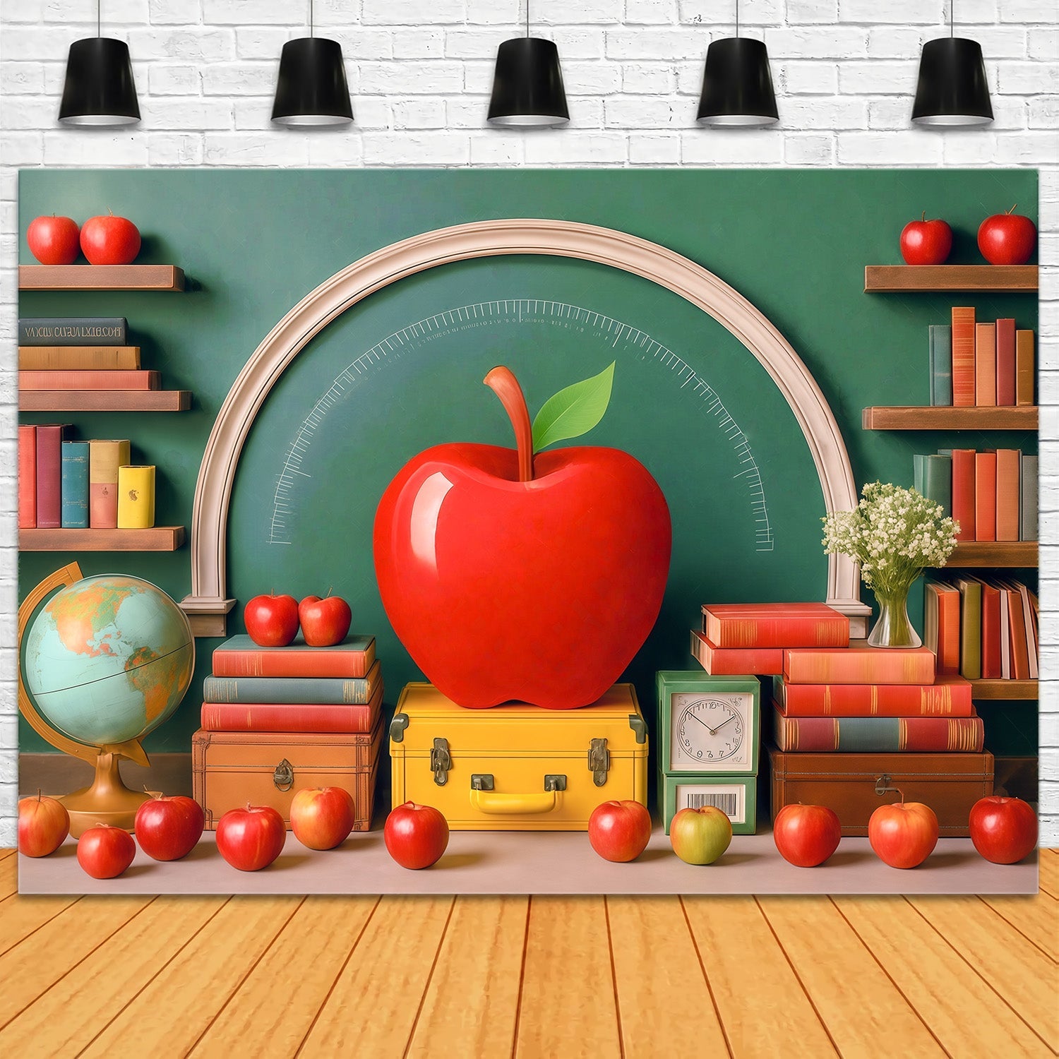School Photo Backdrop Giant Red Apple Classroom Back To School Backdrop UK MRR9-76