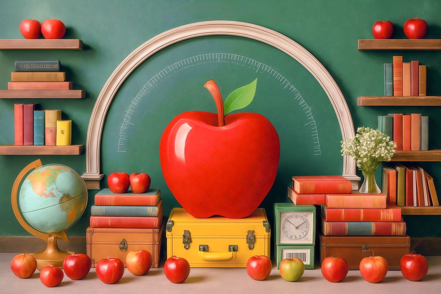 School Photo Backdrop Giant Red Apple Classroom Back To School Backdrop UK MRR9-76