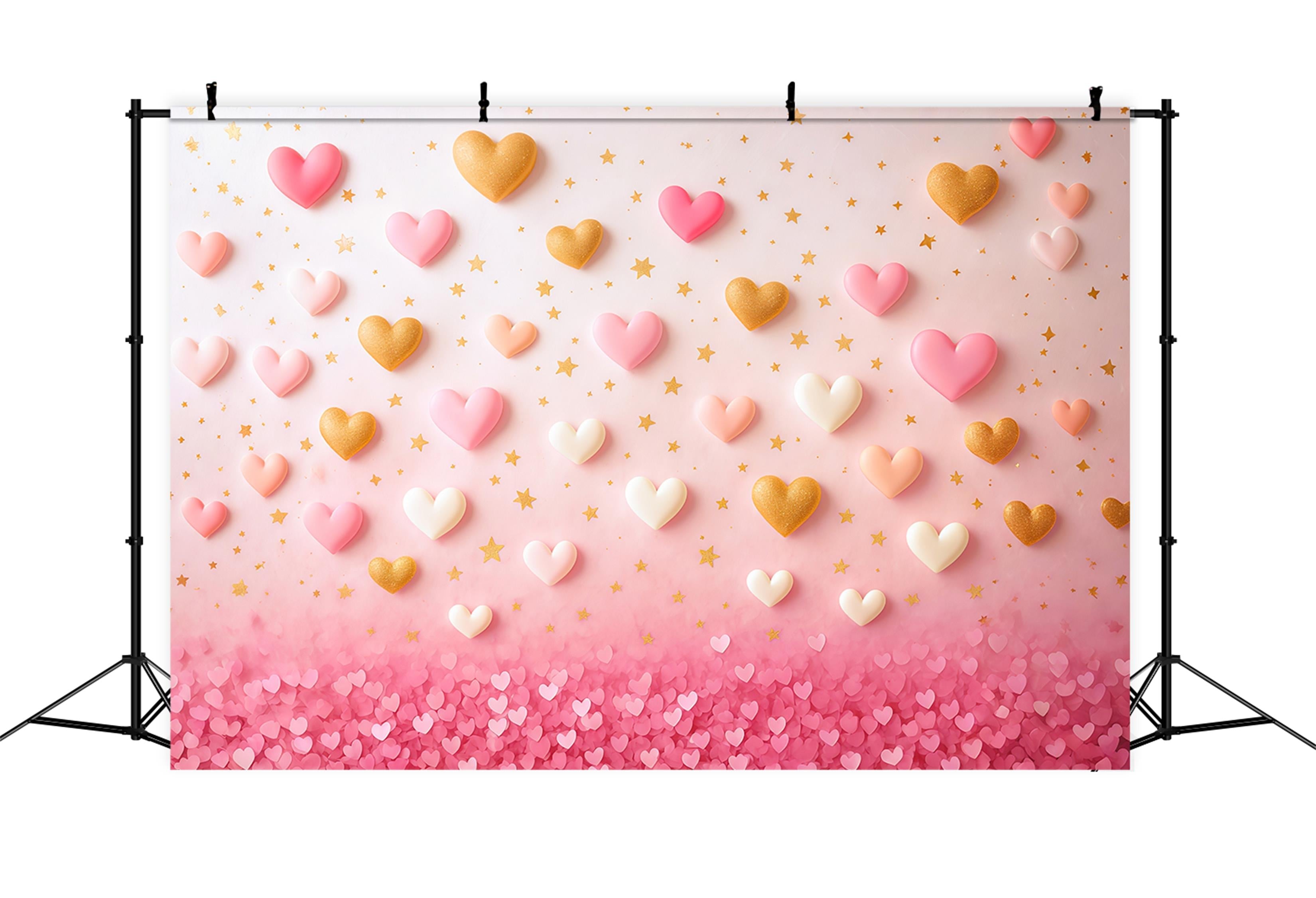 Valentine's Day Backdrop Pink Gold Floating Hearts Valentine Backdrop Ideas UK MRR9-78