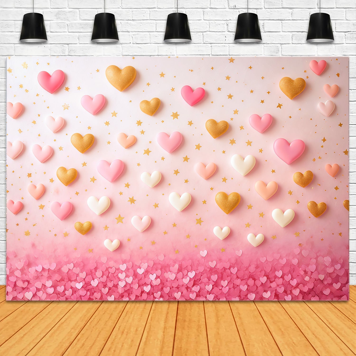 Valentine's Day Backdrop Pink Gold Floating Hearts Valentine Backdrop Ideas UK MRR9-78