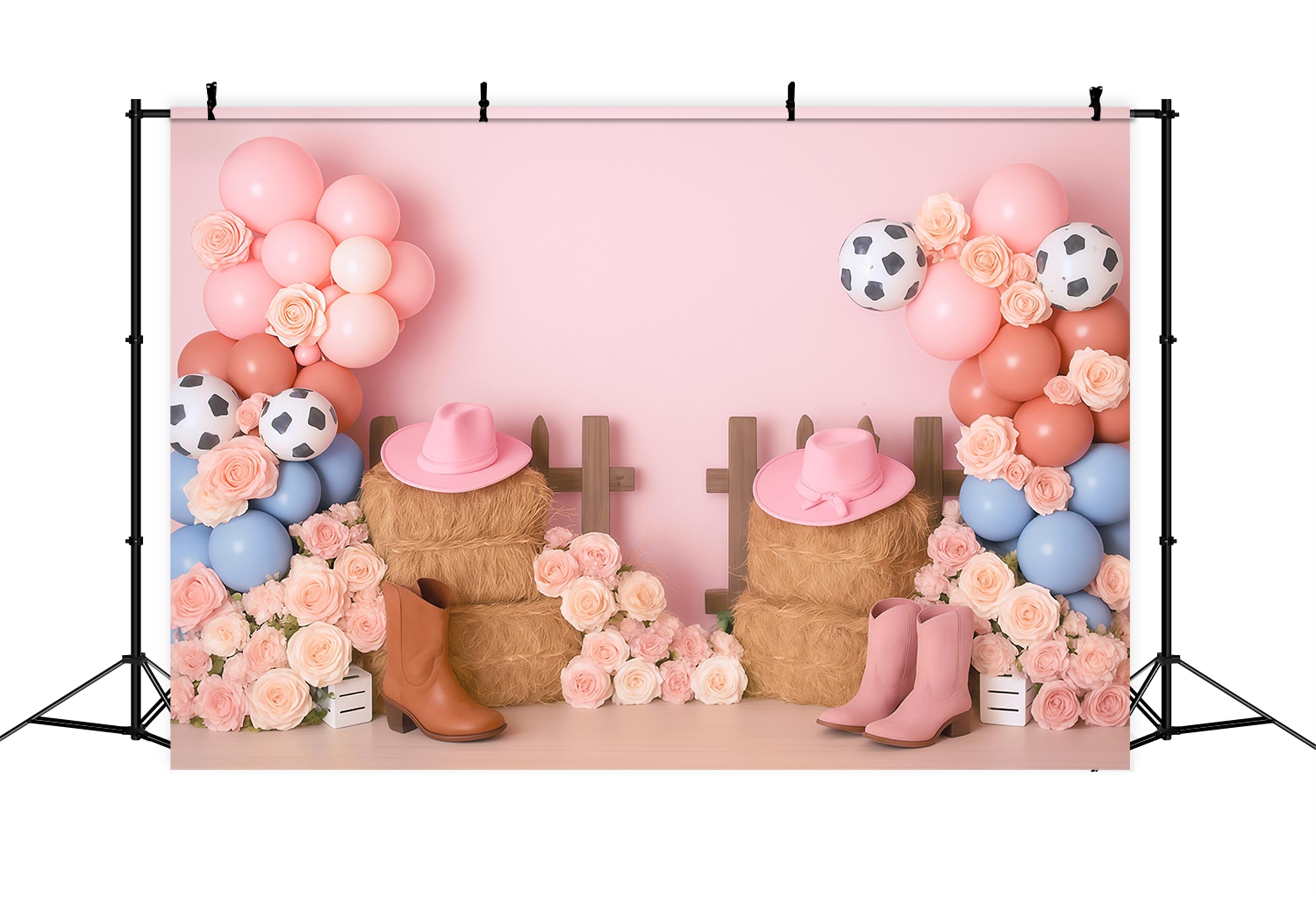 Cowgirl Backdrop Ideas Cowgirl Boots Flower Balloons Children Backdrops UK MRR9-79