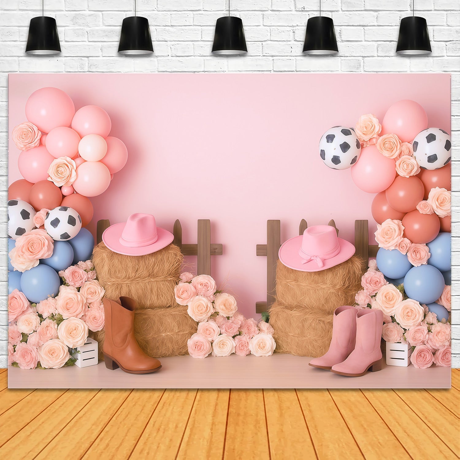 Cowgirl Backdrop Ideas Cowgirl Boots Flower Balloons Children Backdrops UK MRR9-79