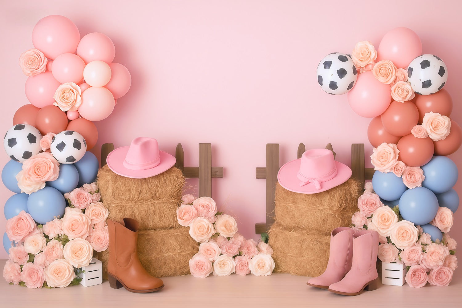 Cowgirl Backdrop Ideas Cowgirl Boots Flower Balloons Children Backdrops UK MRR9-79