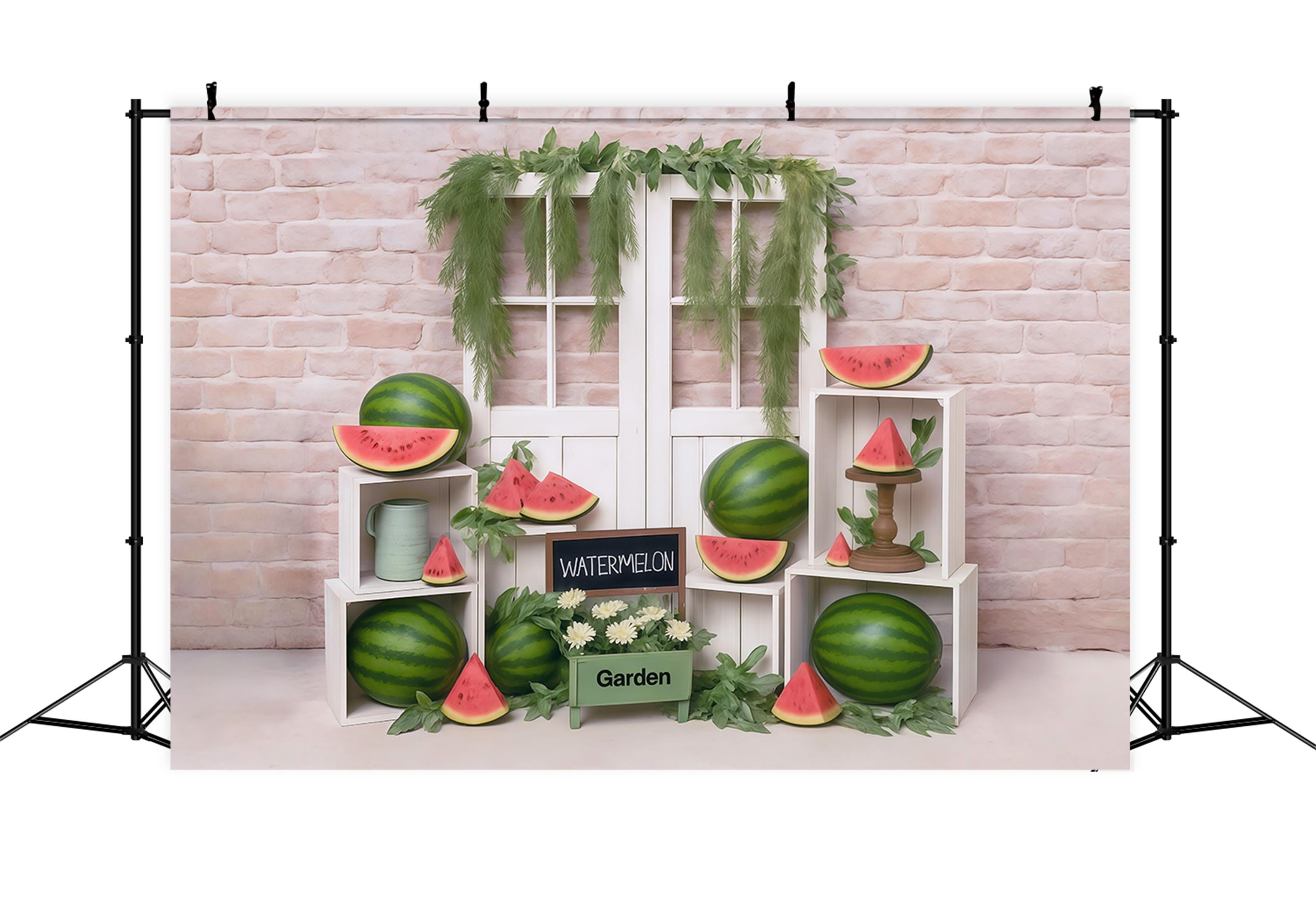 Watermelon Backdrop Brick Wall Wood Door Display Summer Backdrop UK MRR9-80