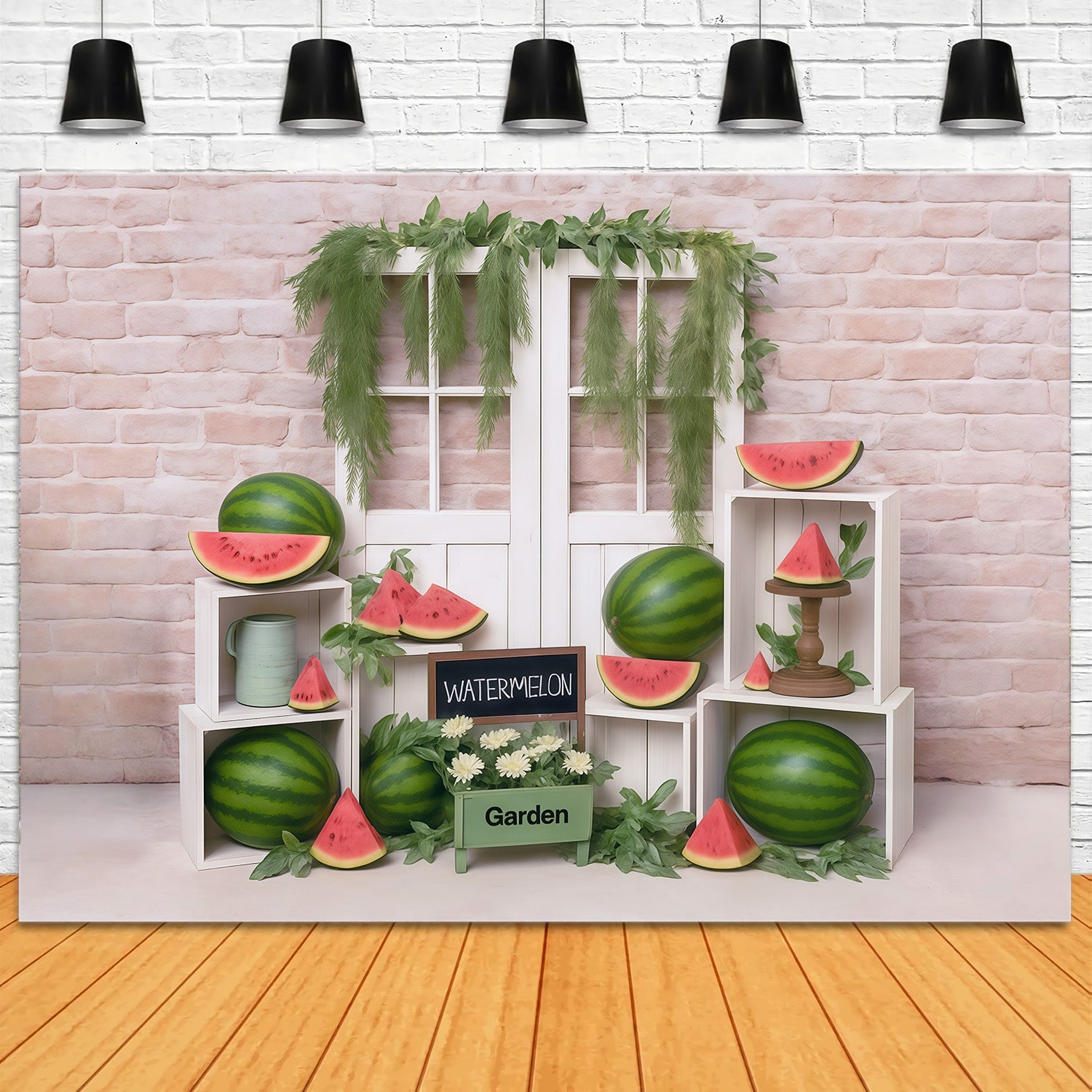 Watermelon Backdrop Brick Wall Wood Door Display Summer Backdrop UK MRR9-80
