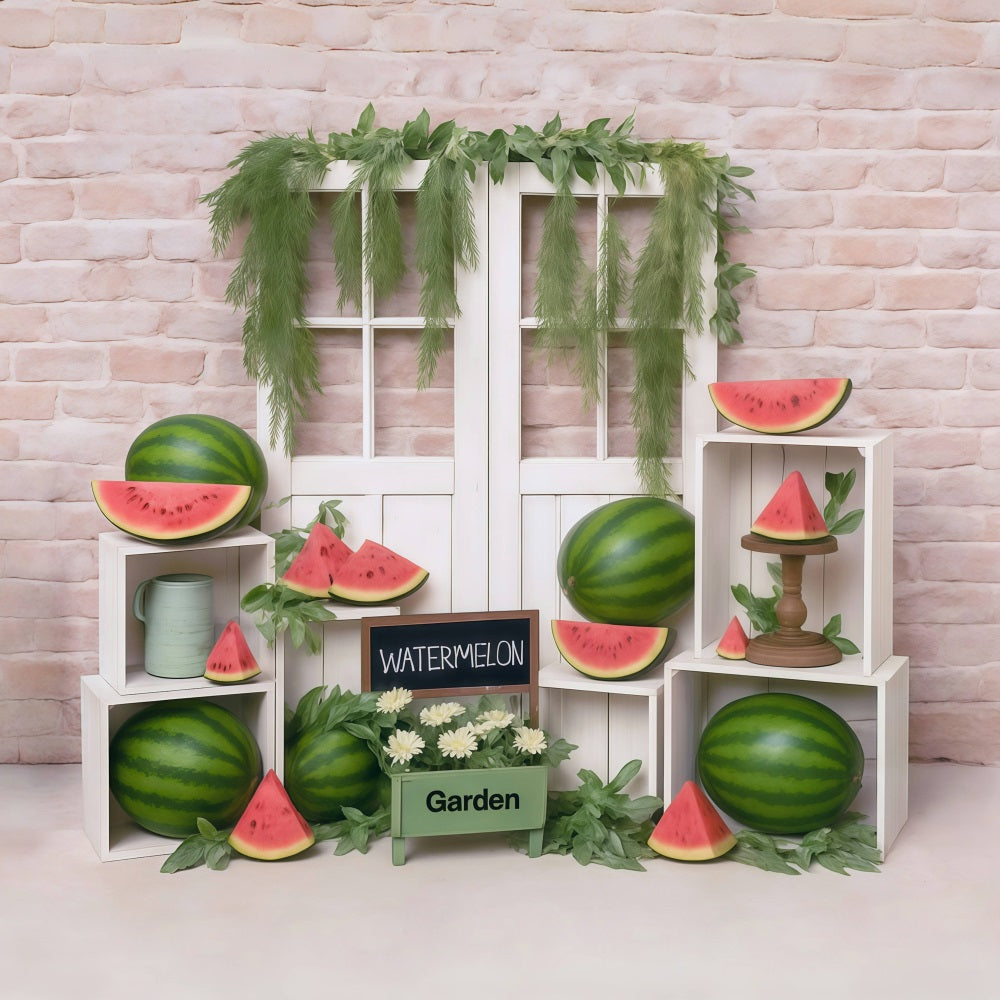 Watermelon Backdrop Brick Wall Wood Door Display Summer Backdrop UK MRR9-80