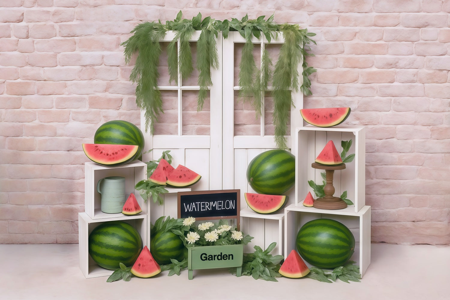 Watermelon Backdrop Brick Wall Wood Door Display Summer Backdrop UK MRR9-80