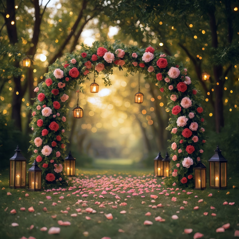 Flower Backdrop Romantic Rose Arch Lanterns Floral Photo Backdrop UK MRR9-81