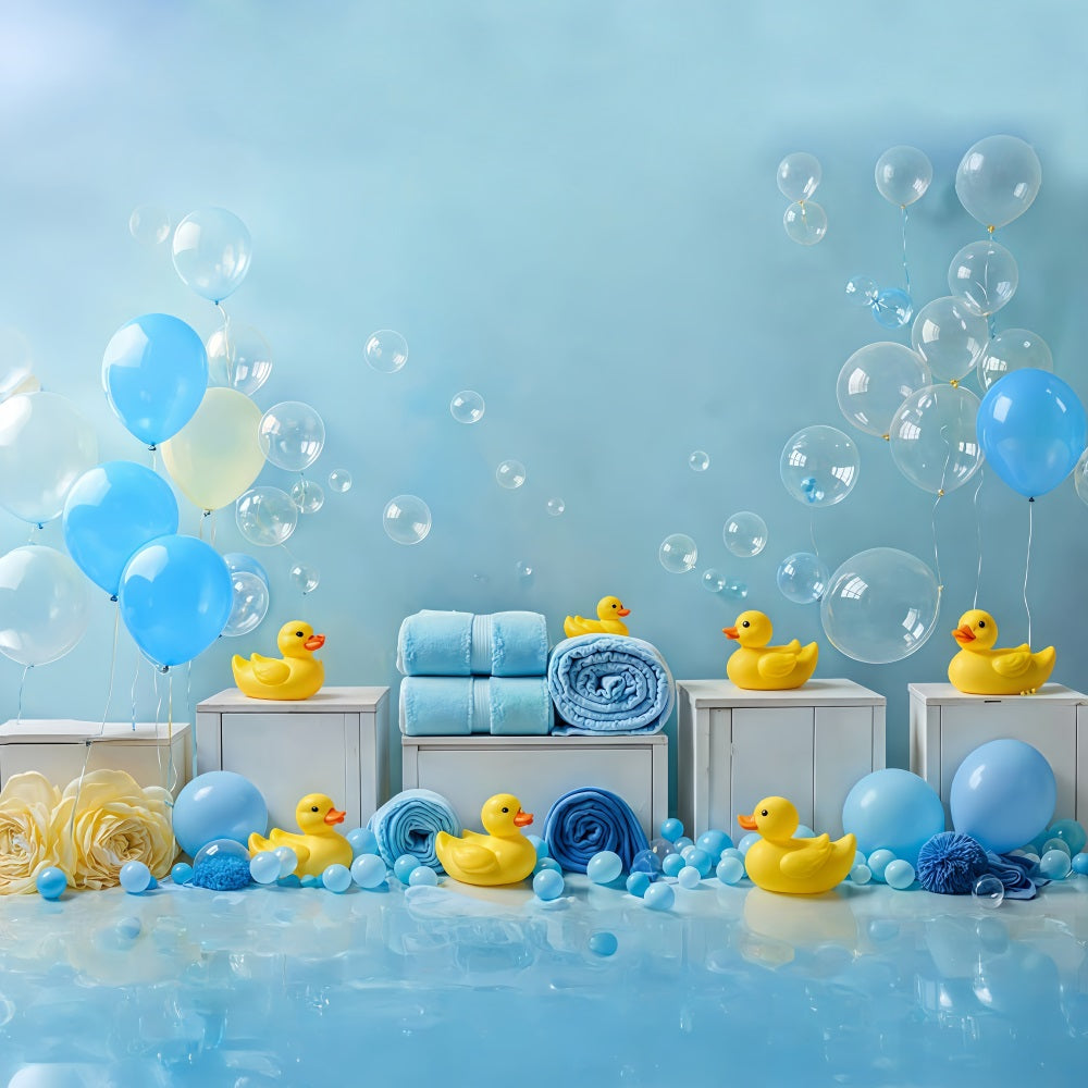 Kids Photo Backdrop Blue Balloons Rubber Duck Bubbles Newborn Backdrop UK MRR9-83