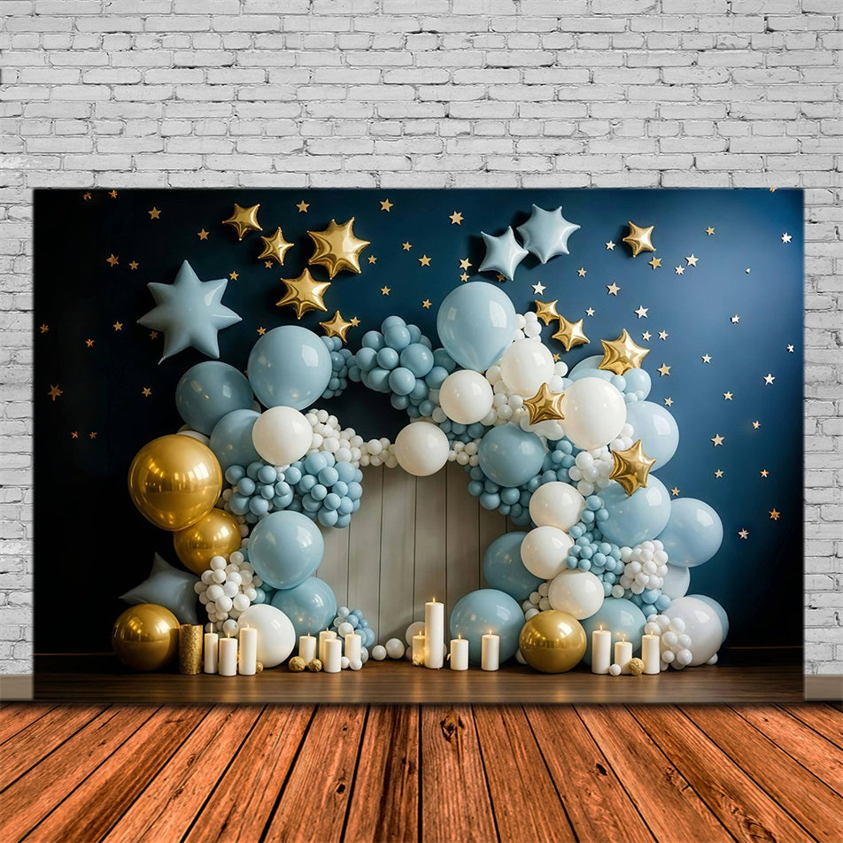 Cake Smash Backdrop Blue Gold Star Balloon Arch Birthday Backdrop UK MRR9-90
