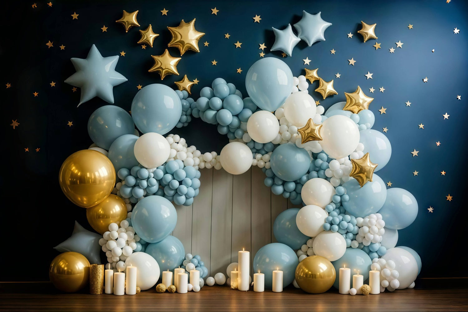 Cake Smash Backdrop Blue Gold Star Balloon Arch Birthday Backdrop UK MRR9-90