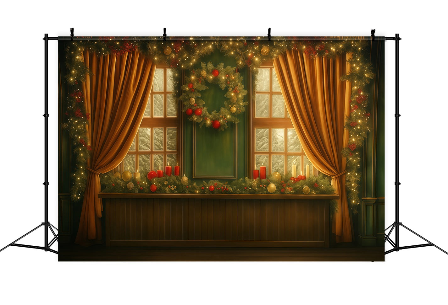 Christmas Backdrop Golden Curtain Window Christmas Photo Backdrops UK MRR9-93