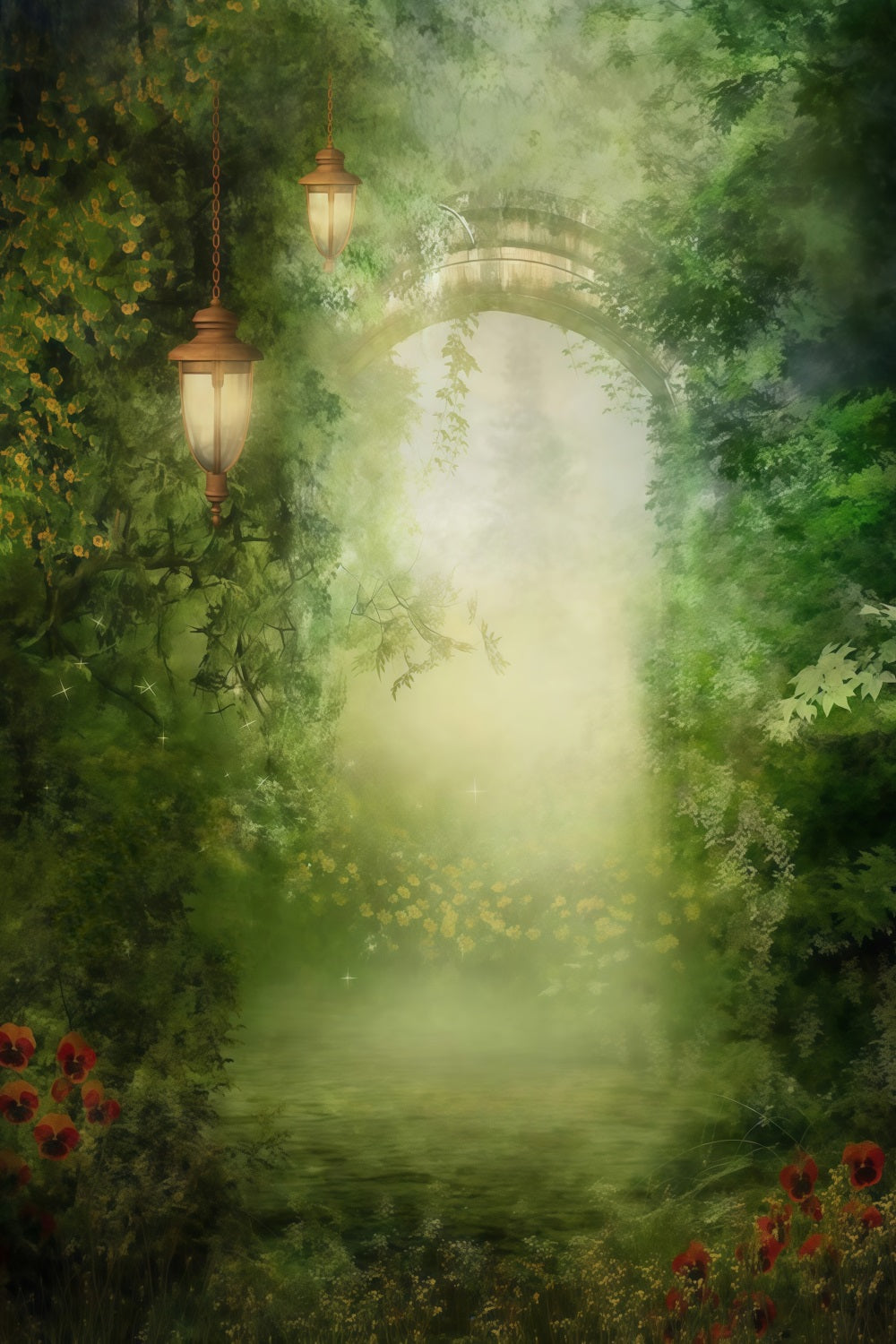 Enchanted Forest Backdrop Magical Misty Arch Lanterns Forest Backdrop UK MRR9-94