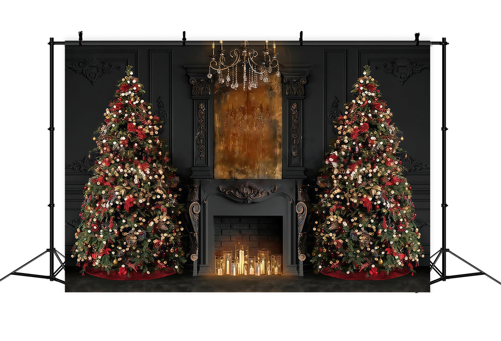 Christmas Fireplace Backdrop Elegant Trees Fireplace Glow Christmas Backdrop UK MRR9-99