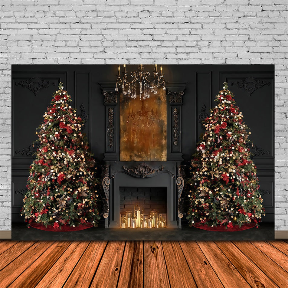 Christmas Fireplace Backdrop Elegant Trees Fireplace Glow Christmas Backdrop UK MRR9-99