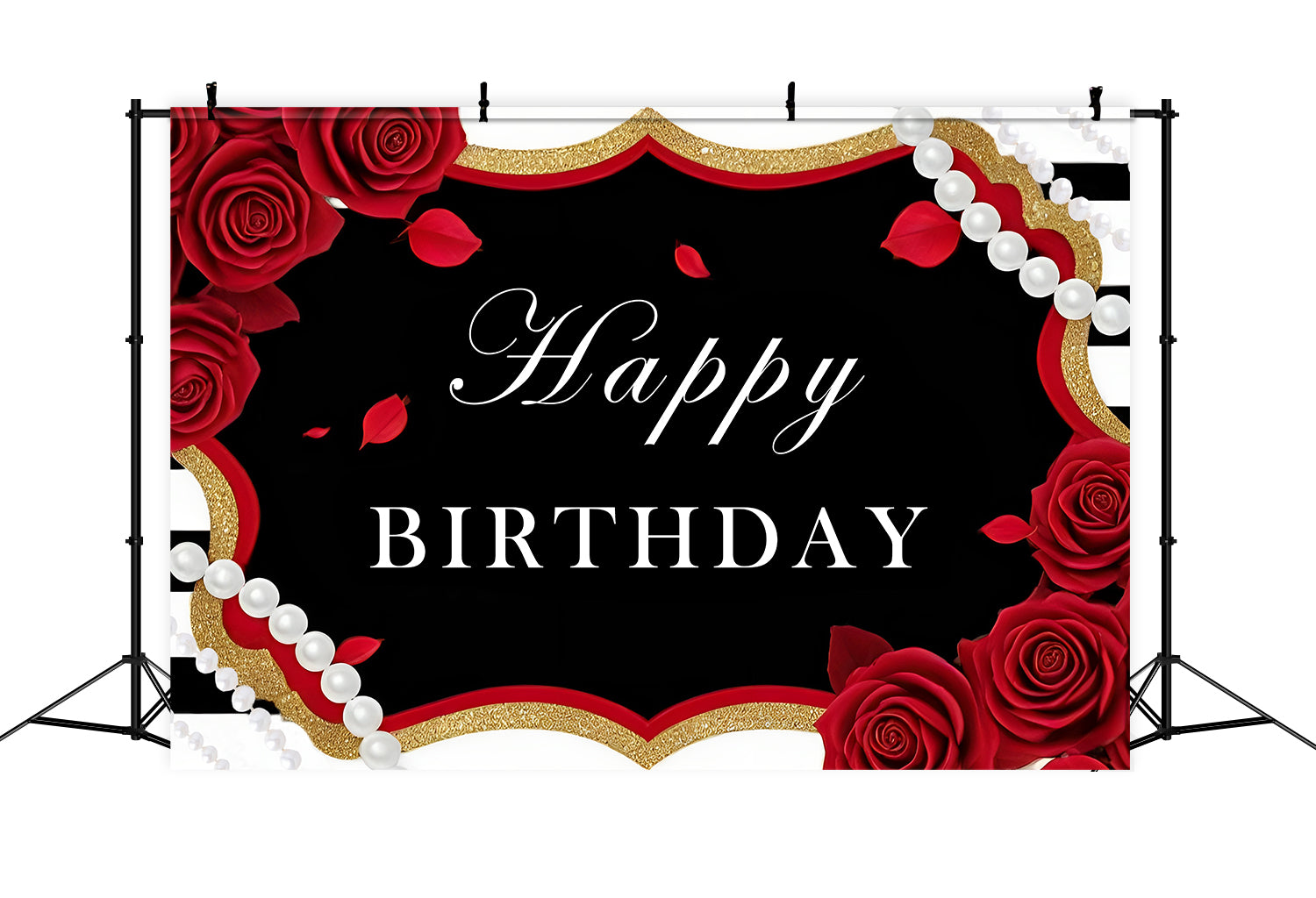 Personalized Birthday Backdrop Romantic Pearl Rose Petals Backdrop UK RR1-1