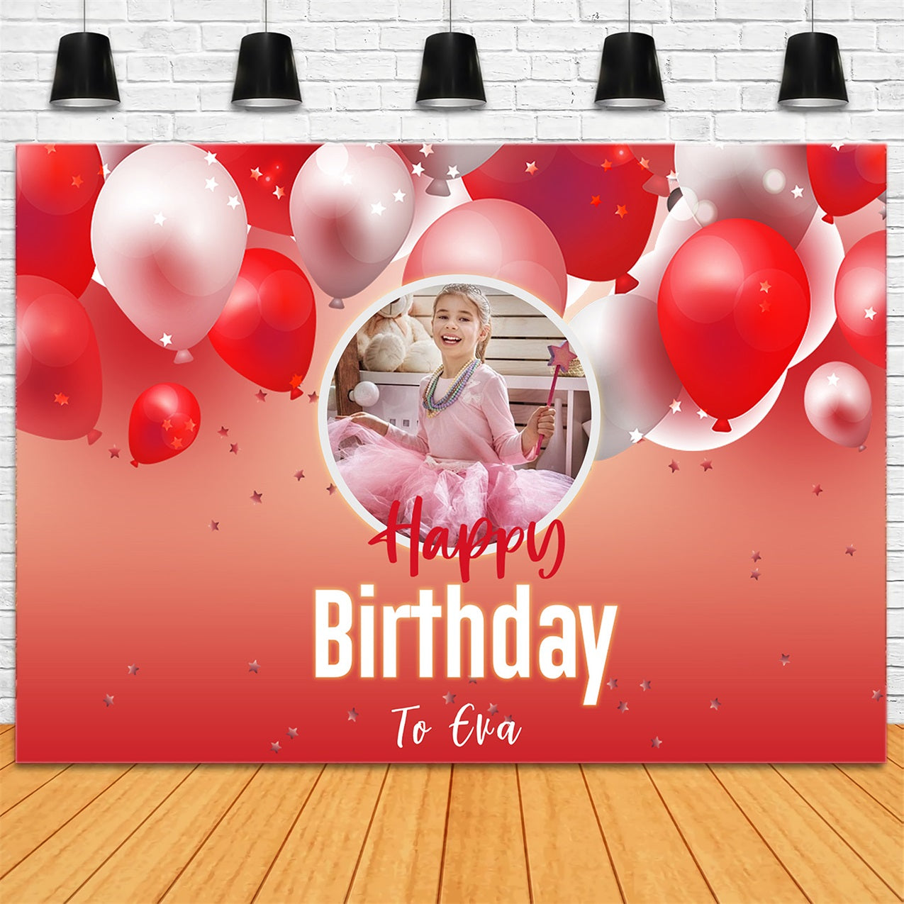 Custom Name Birthday Backdrop Red Balloon Party Backdrop UK RR1-105