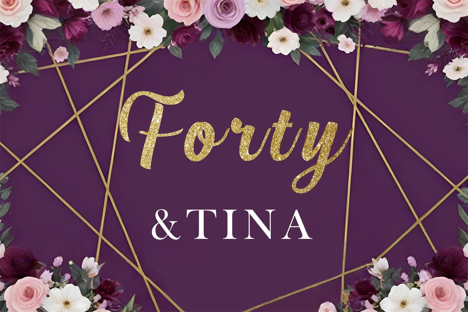 Personalized Backdrops Birthday Geometric Gold Purple Rose Backdrop UK RR1-2