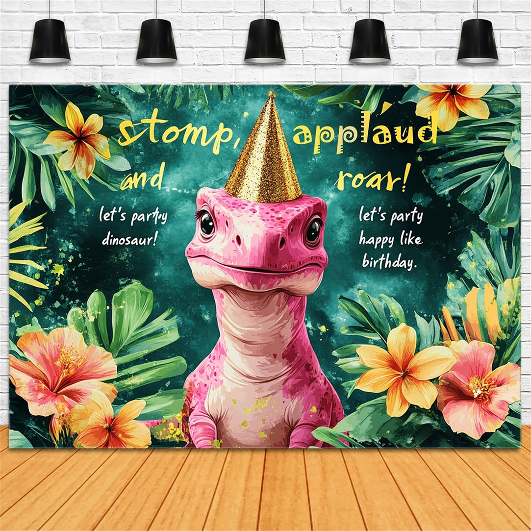 Custom Birthday Backdrops Tropical Jungle Dino Party Backdrop UK RR1-32