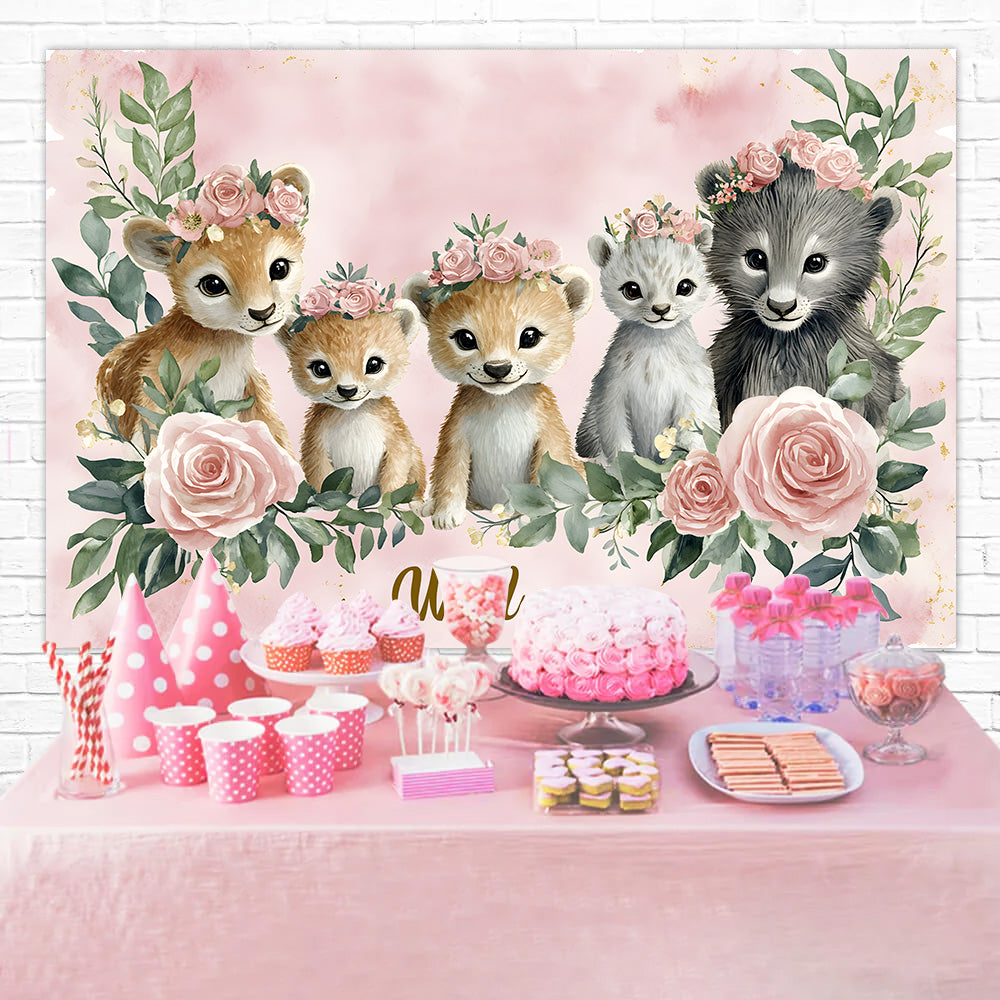 Personalized Birthday Backdrops Floral Animal Friends Backdrop UK RR1-38