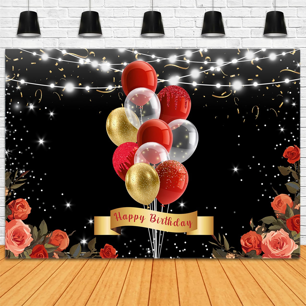 Customized Birthday Backdrop Glitter Balloons Rose Backdrop UK RR1-49