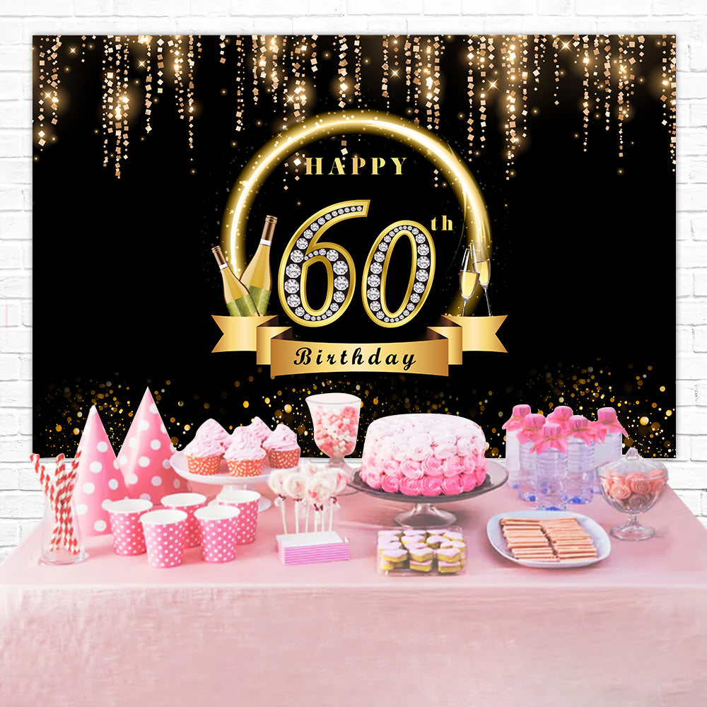 Personalized Birthday Backdrops Sparkling Gold 60th Backdrop UK RR1-51