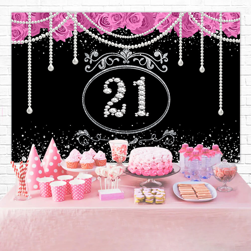 Custom Made Birthday Backdrops Glittering Pearl Rose Backdrop UK RR1-52