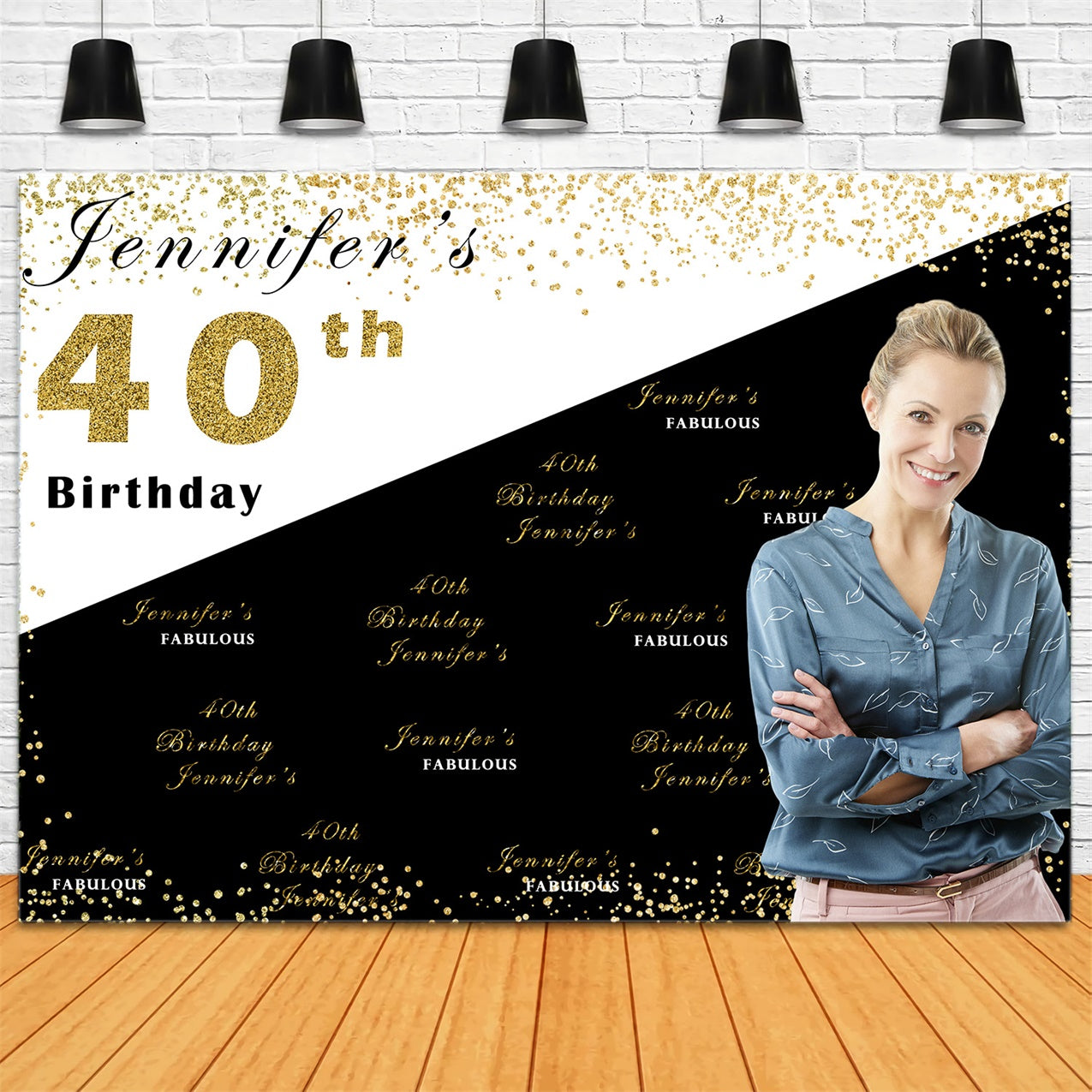 Personalized Birthday Backdrops Chic Golden Theme 40th Backdrop UK RR1-59