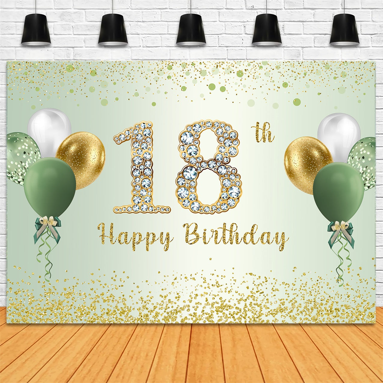 Custom 18th Birthday Backdrop Shiny Green Gold Balloon Backdrop UK RR1-65