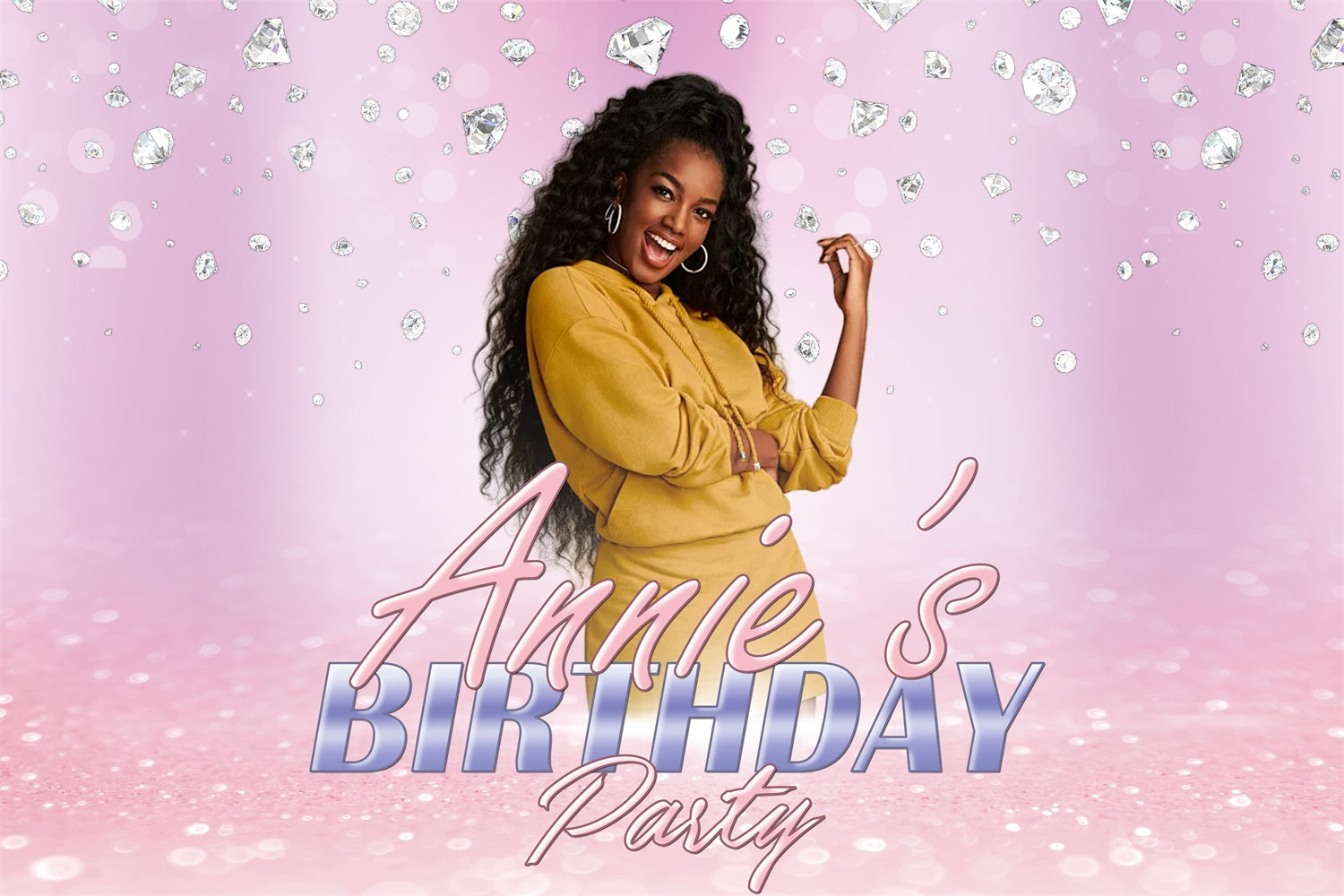 Personalized Birthday Backdrop Shimmering Diamond Pink Backdrop UK RR1-74