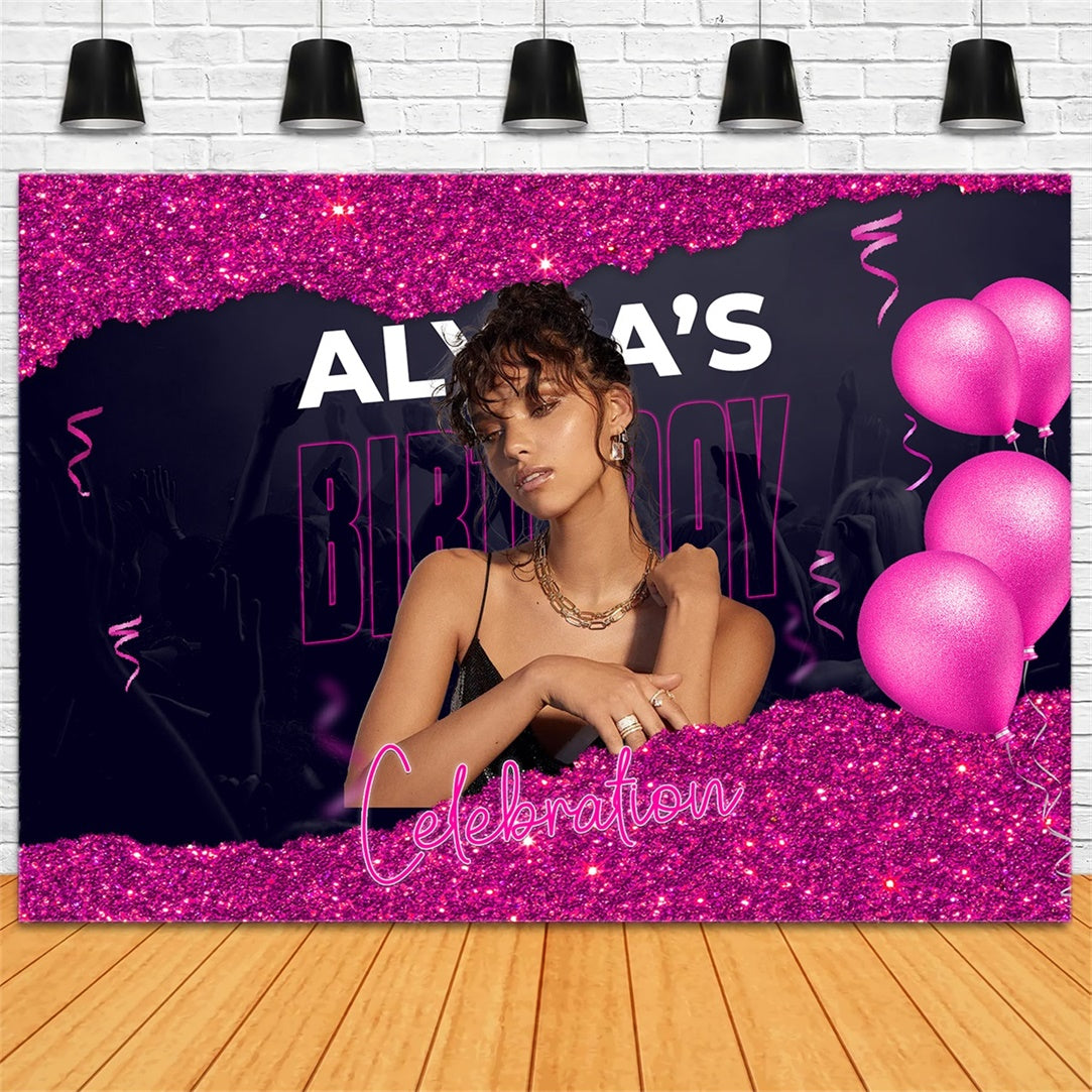 Personalized Birthday Backdrop Stylish Pink Glitter Glam Backdrop UK RR1-82