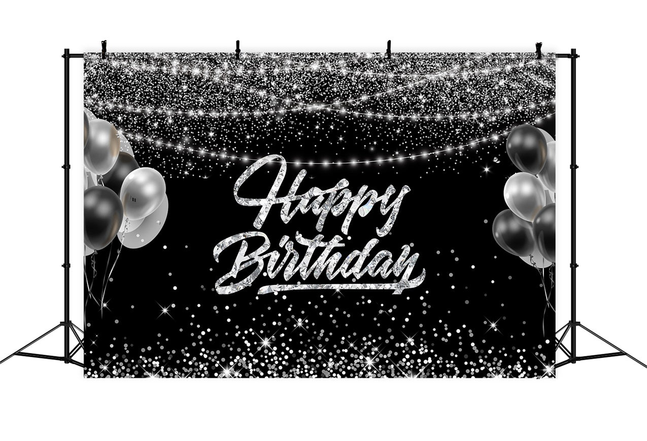 Custom Birthday Backdrops Glitter Balloons Black Silver Backdrop UK RR12-1