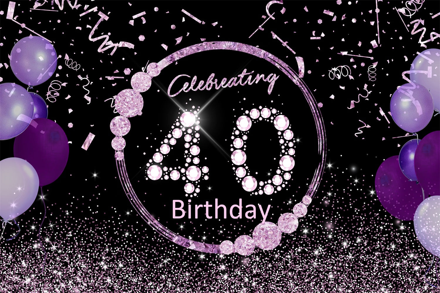 Custom Birthday Backdrop 40th Luxe Crystal Purple Backdrop UK RR12-11