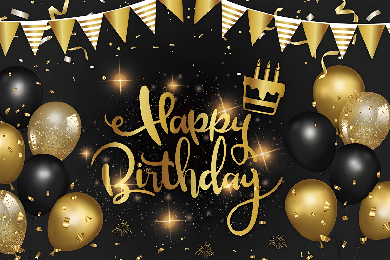 Customized Birthday Backdrop Golden Celebration Balloons Backdrop UK RR12-14