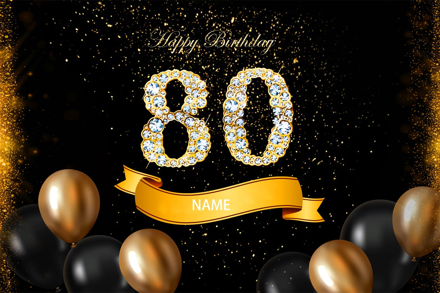 80th Birthday Backdrops Luxury Gold Sparkle Balloons Custom Backdrop UK RR12-2