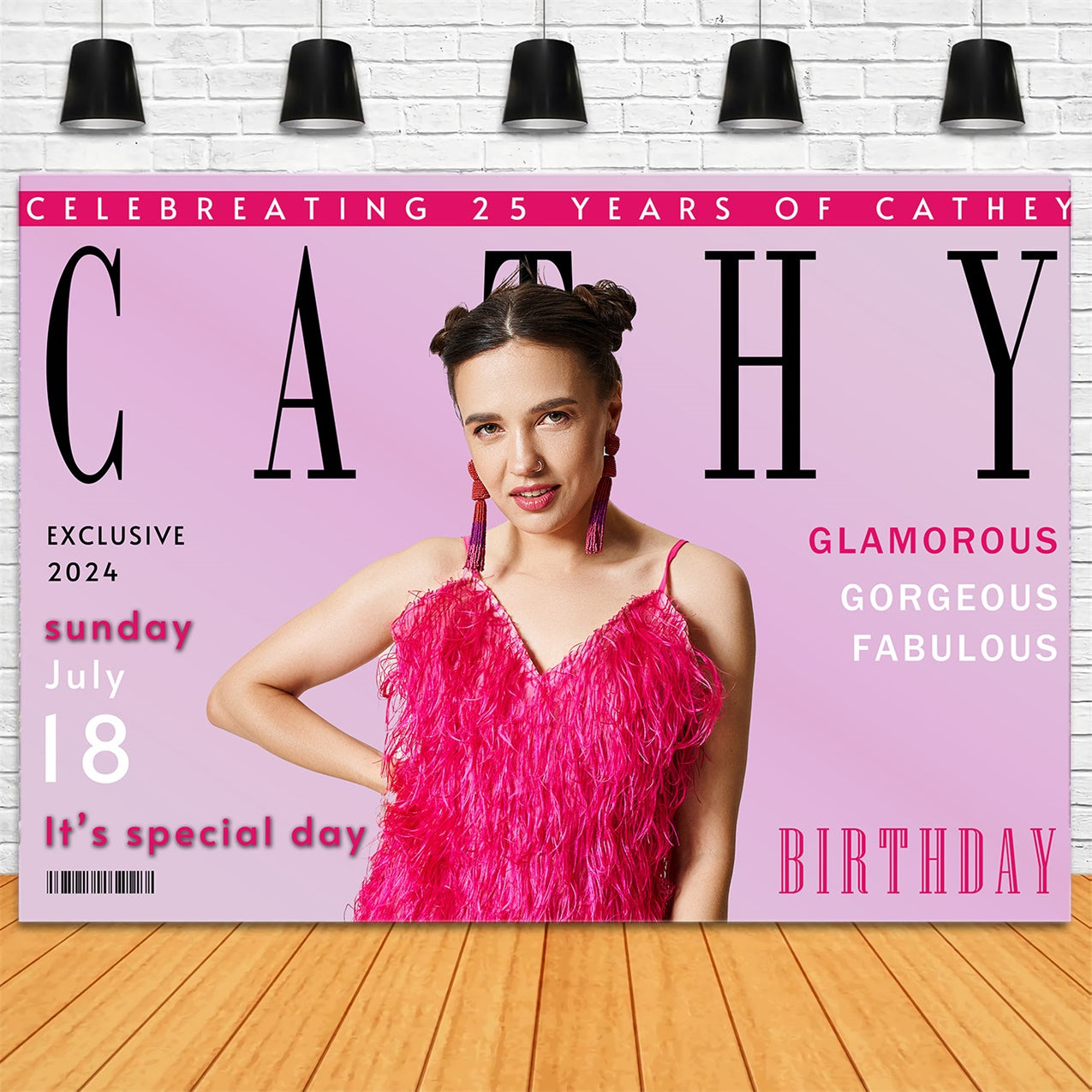 Personalized Birthday Backdrop 25th Pink Glamour Scene Backdrop UK RR12-21