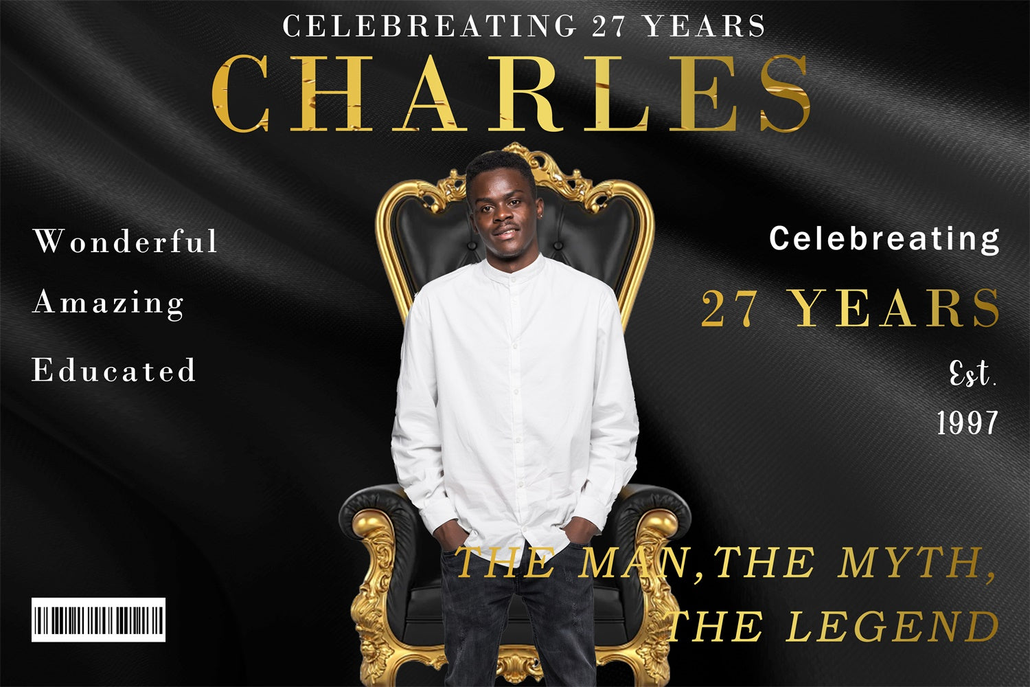 Personalized Birthday Photo Backdrop Golden Throne Black 27th Backdrop UK RR12-25