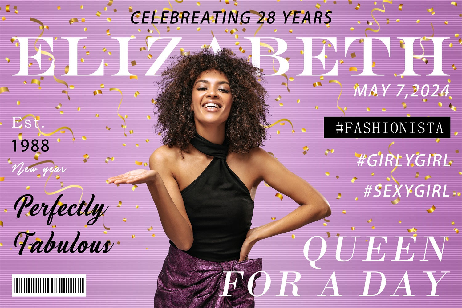 Customize Backdrop For Birthday 28th Purple Confetti Queen Backdrop UK RR12-27