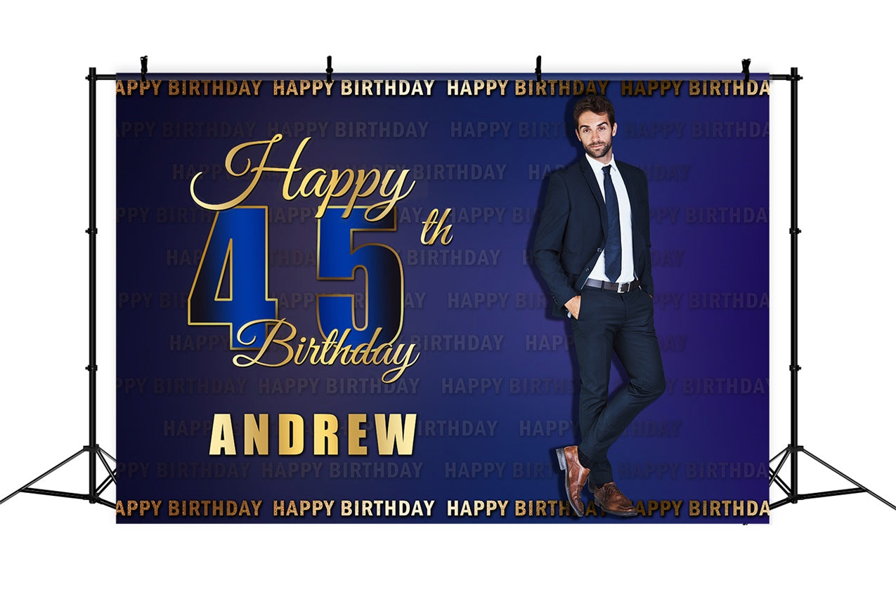 Custom Birthday Party Backdrop Blue Gold Happy 45th Backdrop UK RR12-28